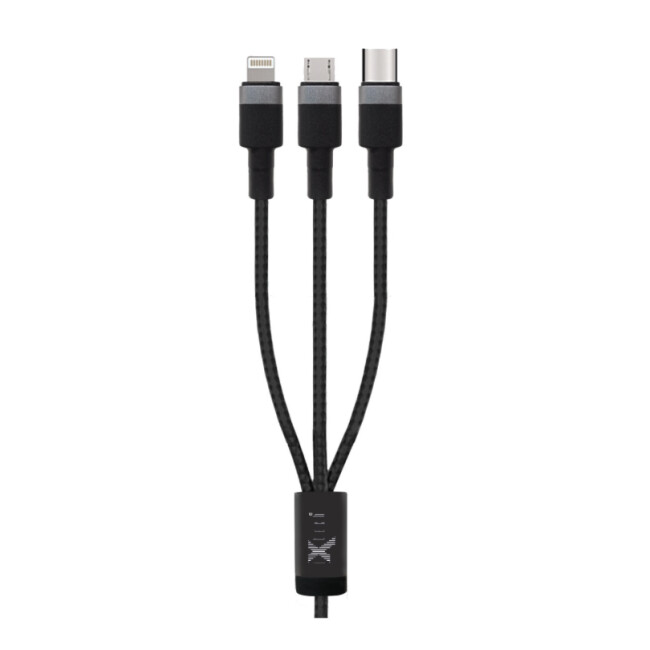 IXtech X-UC011 Micro-Type-C -Lightning to Usb 3 lü Çıkış Hızlı Şarj ve Data Örgü Kablo